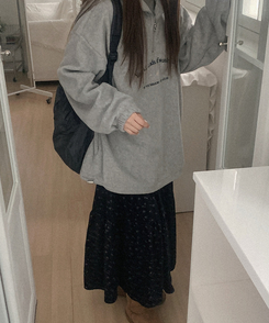 フリース刺繍ハーフジップアップフード GREY