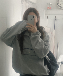 フリース刺繍ハーフジップアップフード GREY