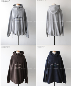 フリース刺繍ハーフジップアップフード