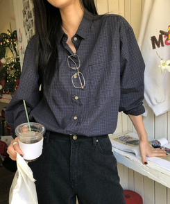 デイリーベーシックチェックシャツ NAVY