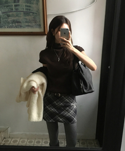 ハイネックハーフニット(5color) BROWN