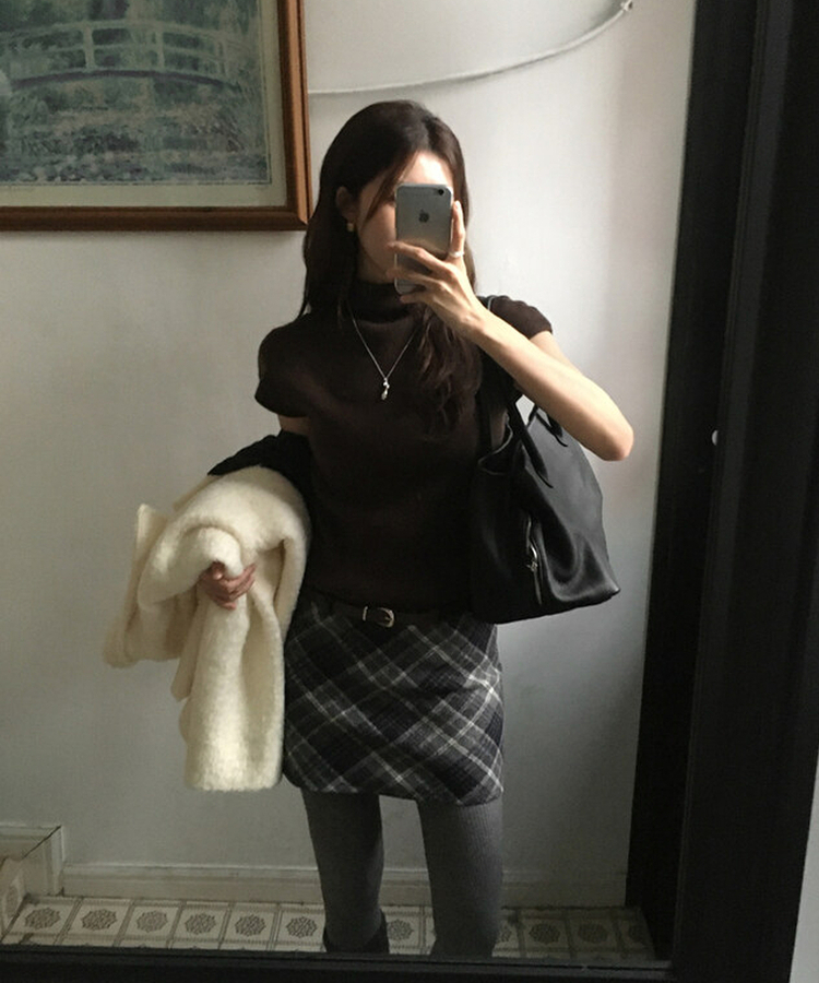 ハイネックハーフニット(5color) BROWN