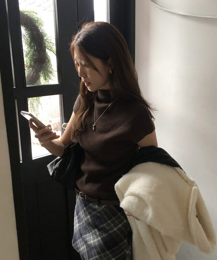 ハイネックハーフニット(5color) BROWN