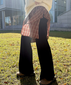 フレアチェックシフォンスカート BURGUNDY