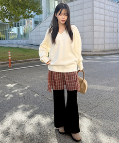 フレアチェックシフォンスカート BURGUNDY