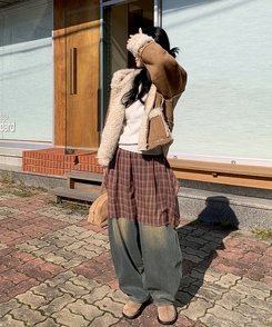 フレアチェックシフォンスカート BURGUNDY