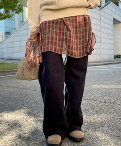 フレアチェックシフォンスカート BURGUNDY