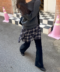 フレアチェックシフォンスカート BLACK