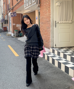 フレアチェックシフォンスカート BLACK