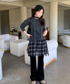 フレアチェックシフォンスカート BLACK