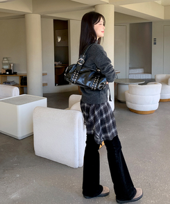 フレアチェックシフォンスカート BLACK