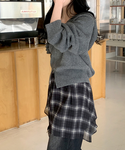 フレアチェックシフォンスカート BLACK