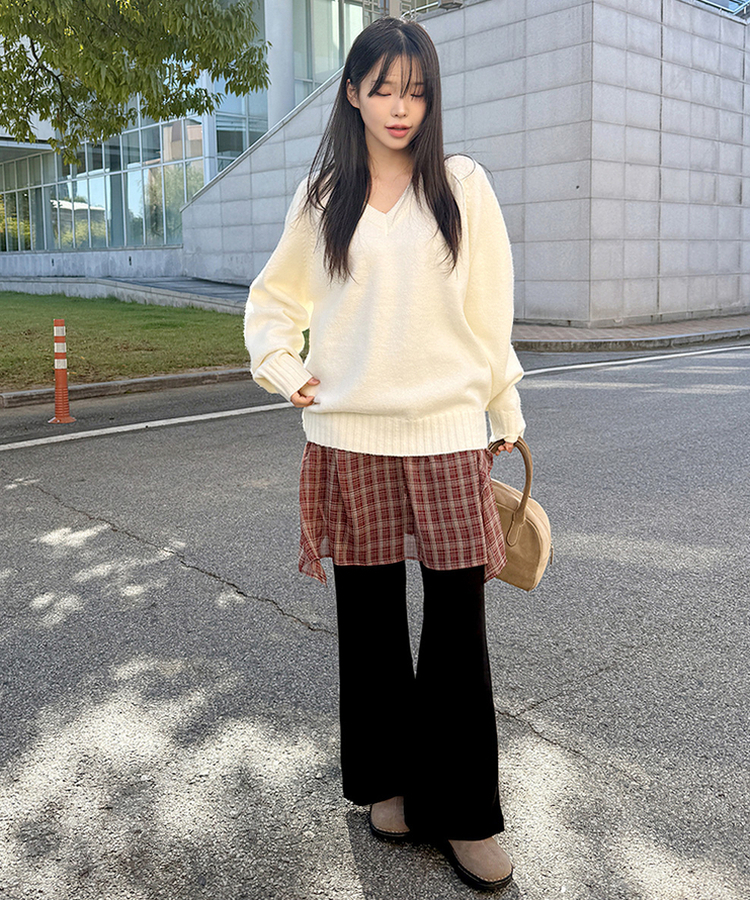 フレアチェックシフォンスカート BURGUNDY