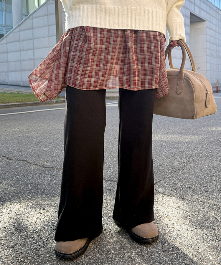 フレアチェックシフォンスカート BURGUNDY