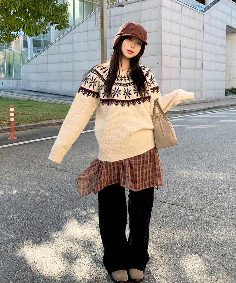 フレアチェックシフォンスカート BURGUNDY