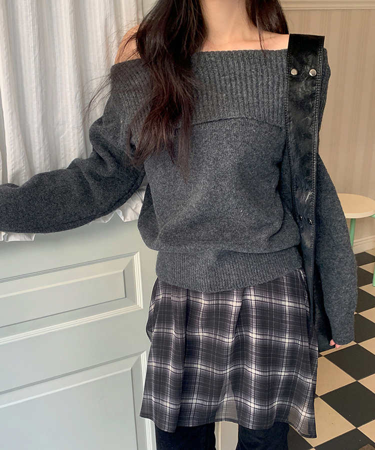 フレアチェックシフォンスカート BLACK