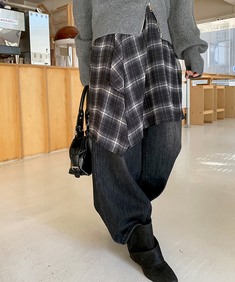 フレアチェックシフォンスカート BLACK