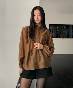 シースルーシャーリングブラウス KHAKI BROWN