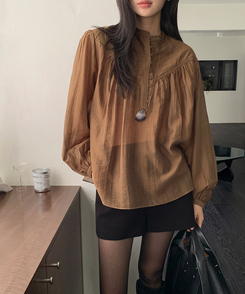 シースルーシャーリングブラウス KHAKI BROWN