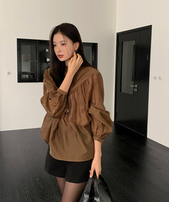 シースルーシャーリングブラウス KHAKI BROWN