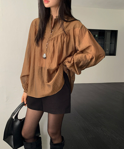 シースルーシャーリングブラウス KHAKI BROWN