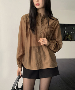 シースルーシャーリングブラウス KHAKI BROWN