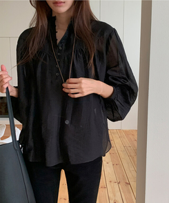 シースルーシャーリングブラウス BLACK