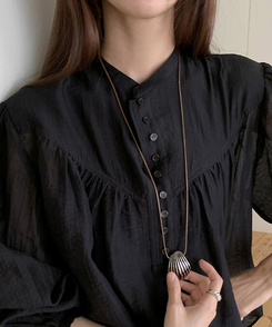 シースルーシャーリングブラウス BLACK