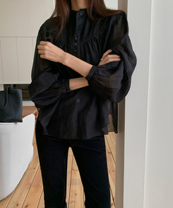 シースルーシャーリングブラウス BLACK