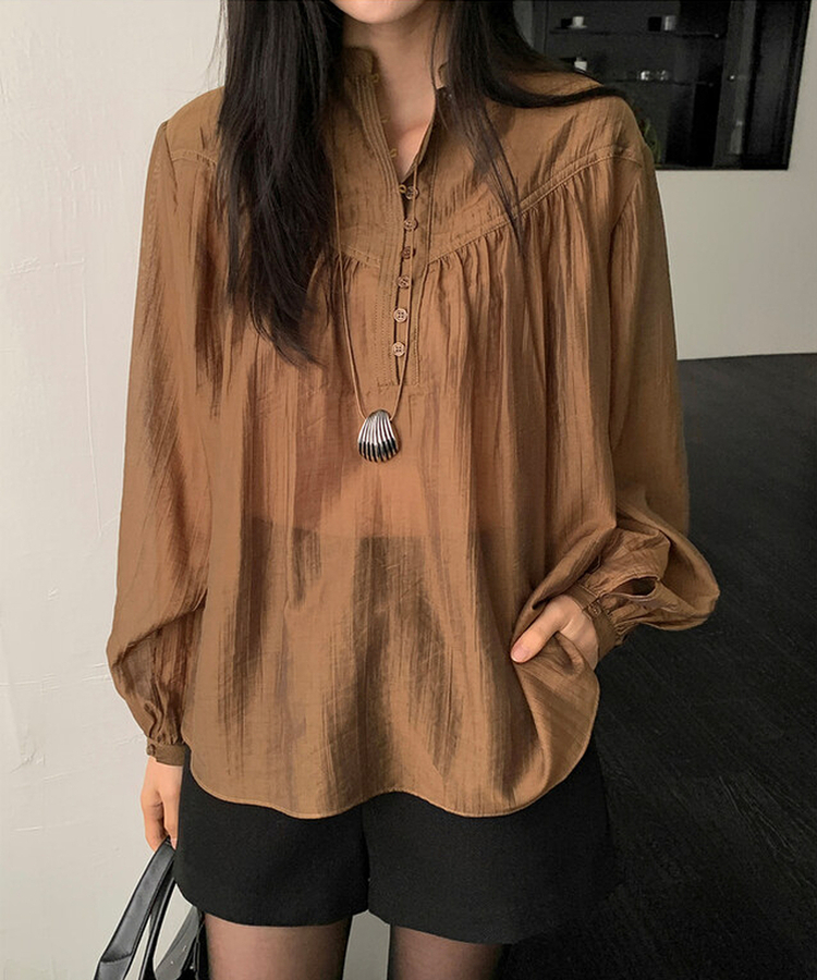 シースルーシャーリングブラウス KHAKI BROWN