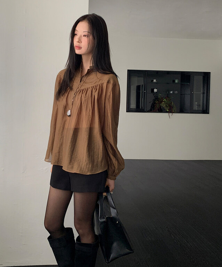 シースルーシャーリングブラウス KHAKI BROWN