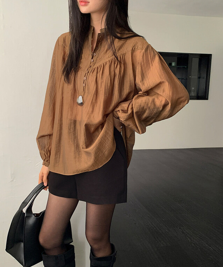 シースルーシャーリングブラウス KHAKI BROWN