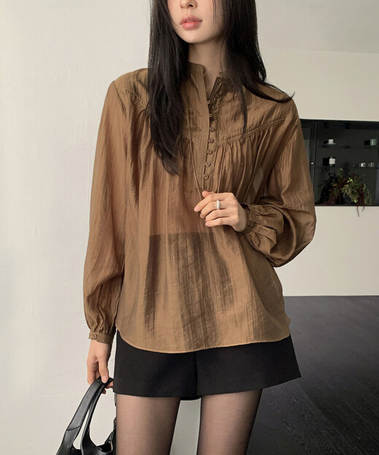 シースルーシャーリングブラウス KHAKI BROWN