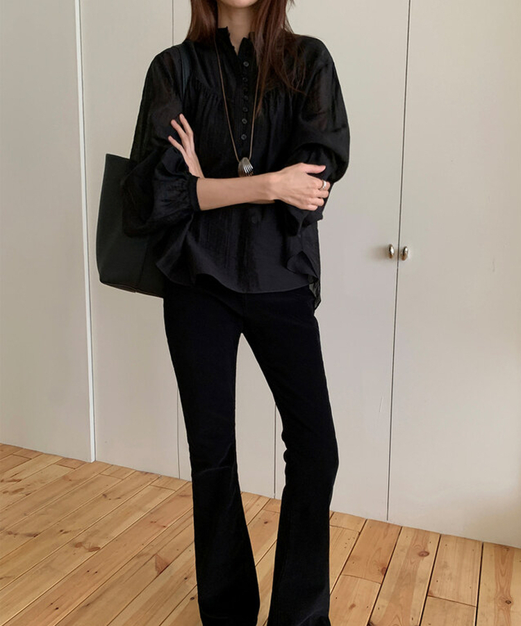 シースルーシャーリングブラウス BLACK