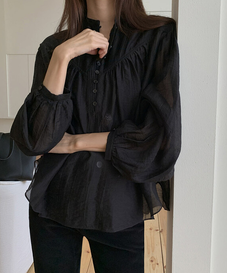 シースルーシャーリングブラウス BLACK