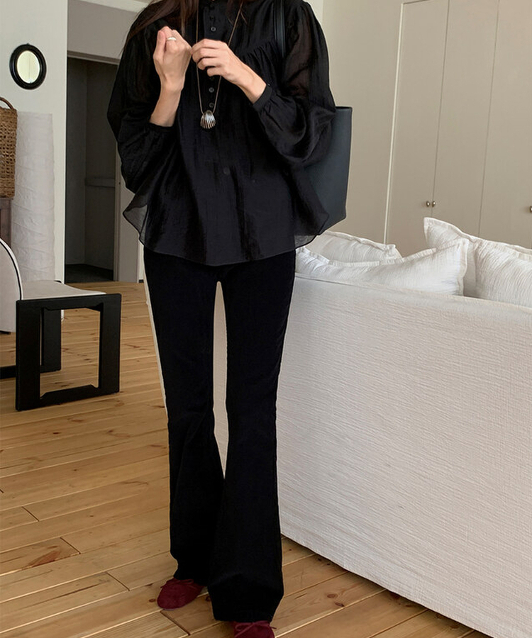 シースルーシャーリングブラウス BLACK