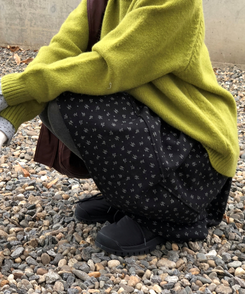 バルーンフレアフラワードットミディスカート BLACK