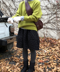 バルーンフレアフラワードットミディスカート BLACK