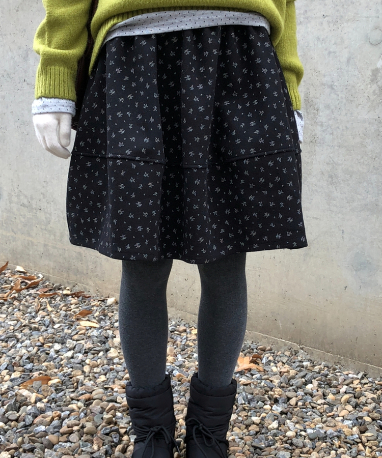 バルーンフレアフラワードットミディスカート BLACK