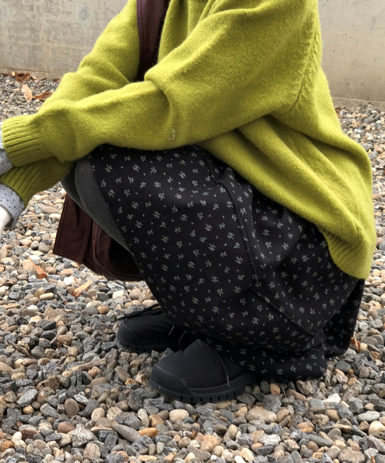 バルーンフレアフラワードットミディスカート BLACK