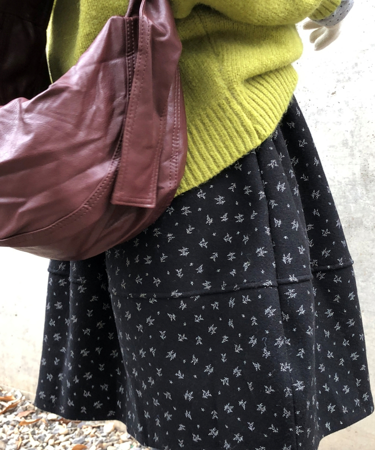 バルーンフレアフラワードットミディスカート BLACK