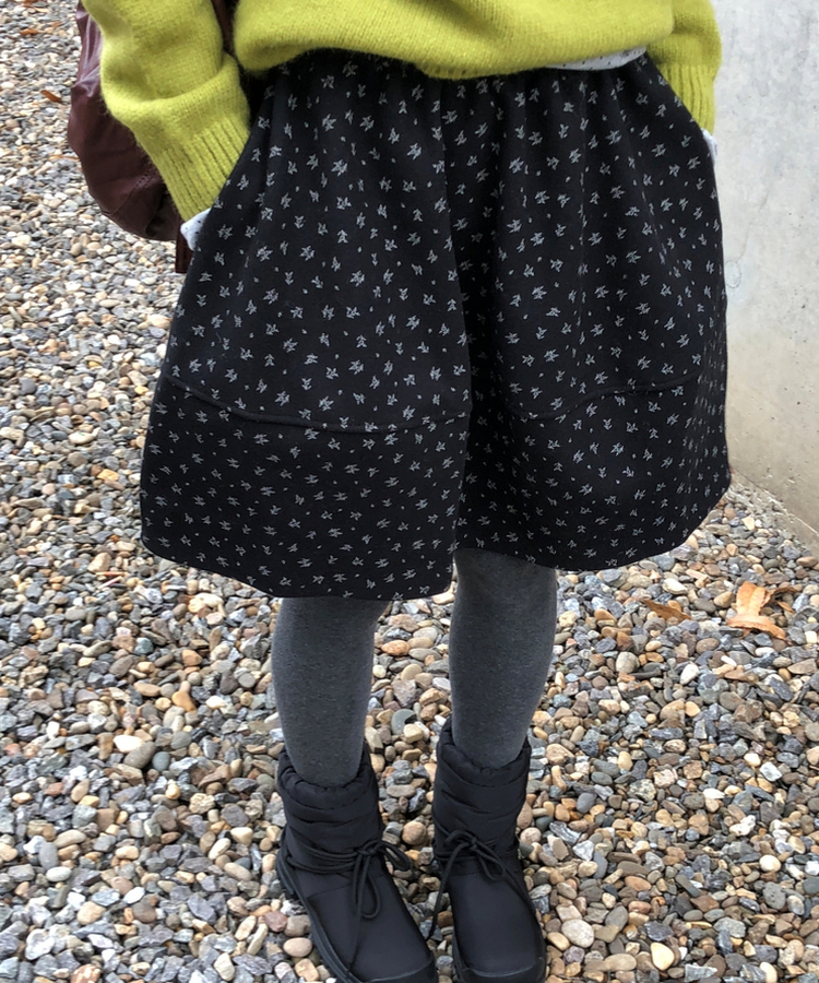 バルーンフレアフラワードットミディスカート BLACK