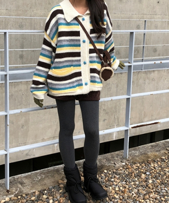 ストライプカラーニットカーディガン IVORY