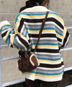 ストライプカラーニットカーディガン IVORY