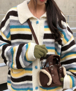 ストライプカラーニットカーディガン IVORY