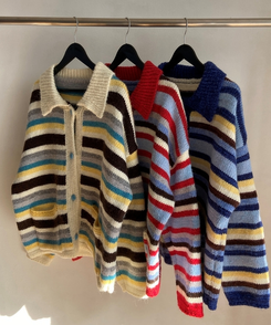 ストライプカラーニットカーディガン