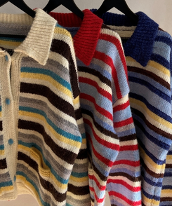 ストライプカラーニットカーディガン