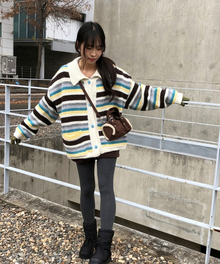 ストライプカラーニットカーディガン IVORY