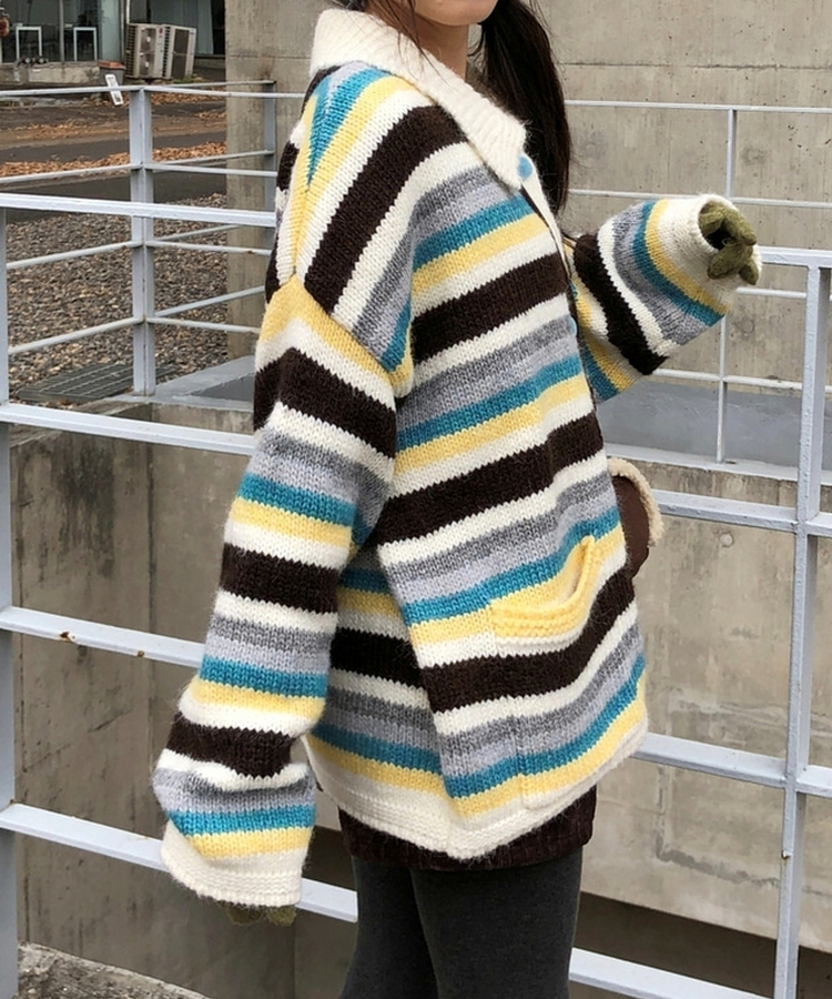 ストライプカラーニットカーディガン IVORY