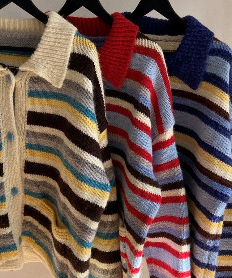 ストライプカラーニットカーディガン